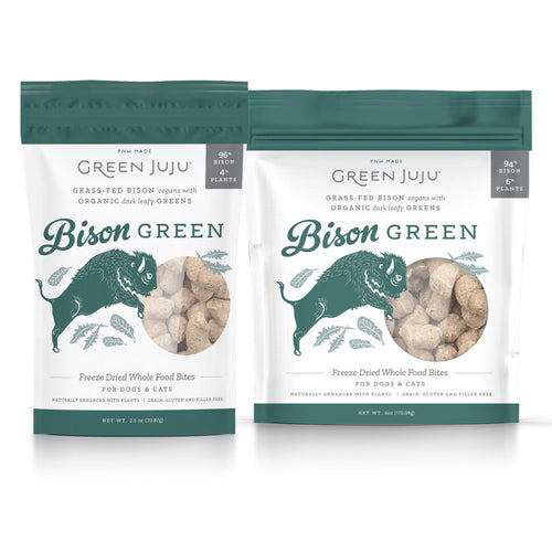 GREEN JUJU’S NEW Plant Powered Whole Food Bites for dogs and cats BISON 6 oz