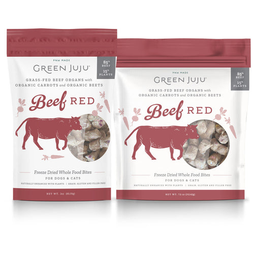 GREEN JUJU’S NEW Plant Powered Whole Food Bites for dogs and cats BEEF 7.5 Oz.