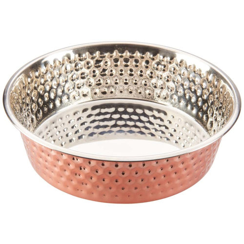 Spot Honeycomb Non Skid Stainless Steel Dog Bowl Hammered Exterior Copper 5 Cups